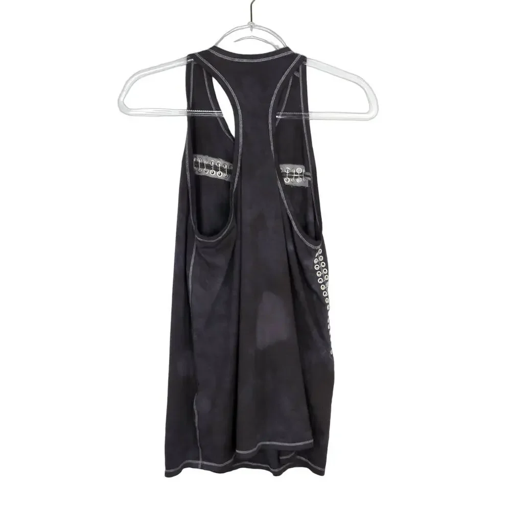 3.1 Phillip Lim Acid Wash Charcoal Gray Eyelet Racerback Tank Top Medium - Picture 4 of 6